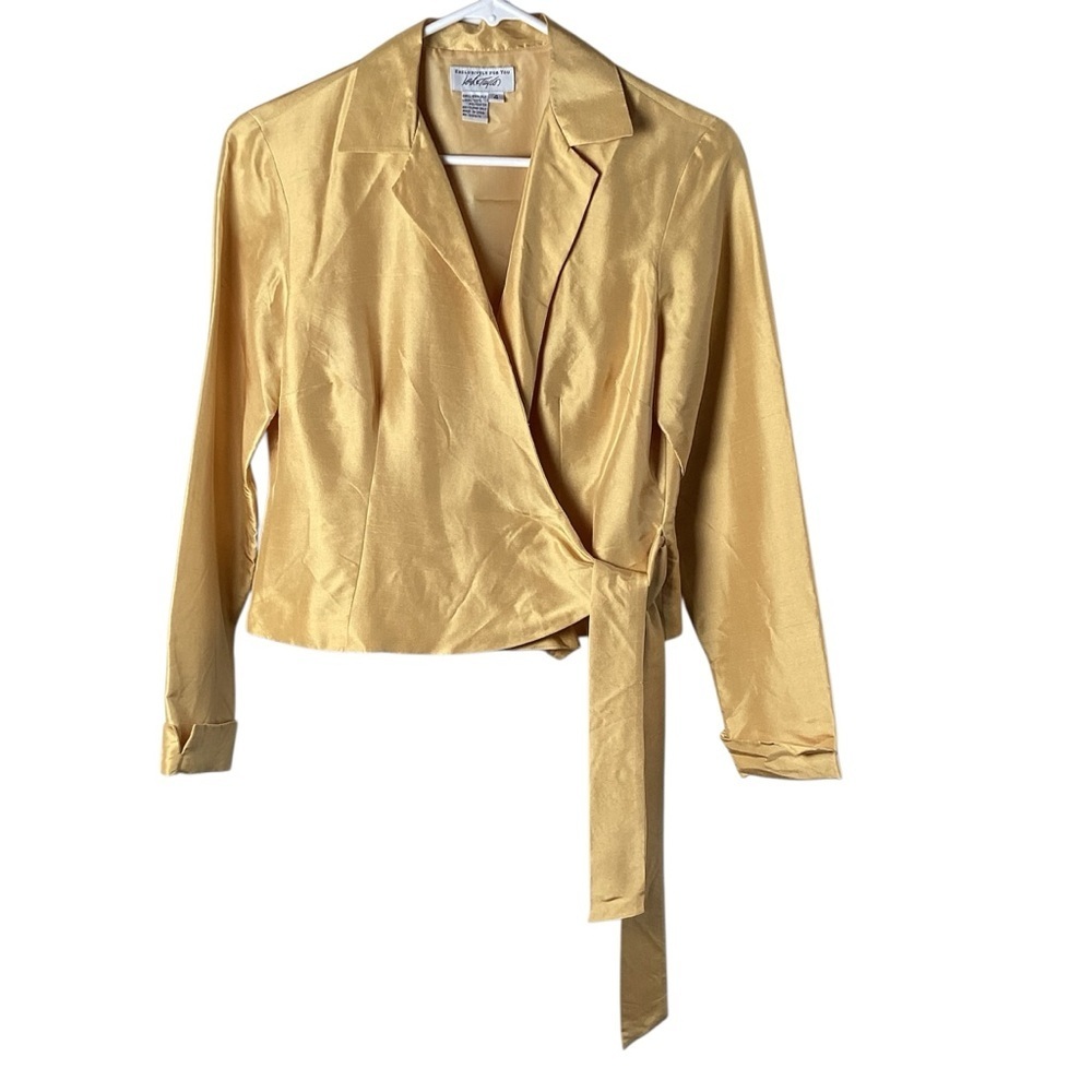 Silky Wrap Blouse Top in Gold 100% Silk